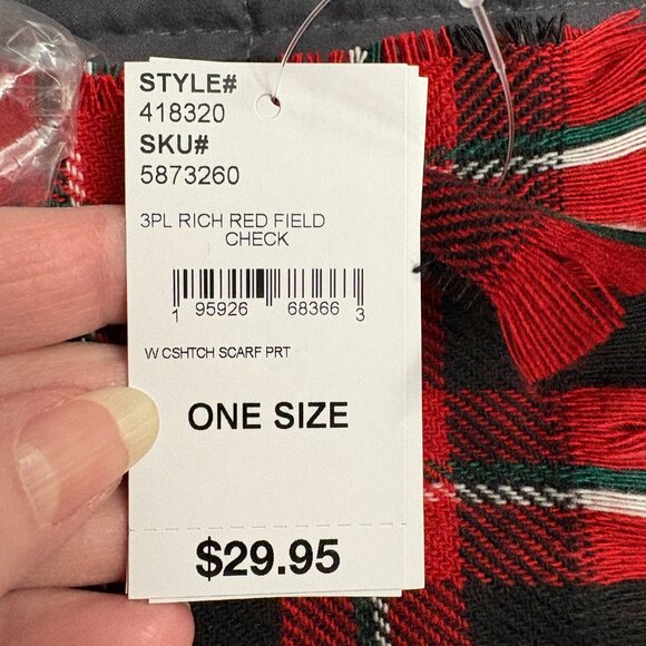 Lands' End "CashTouch" Winter Scarf in "Rich Red Plaid" - NWT - Picture 10 of 13